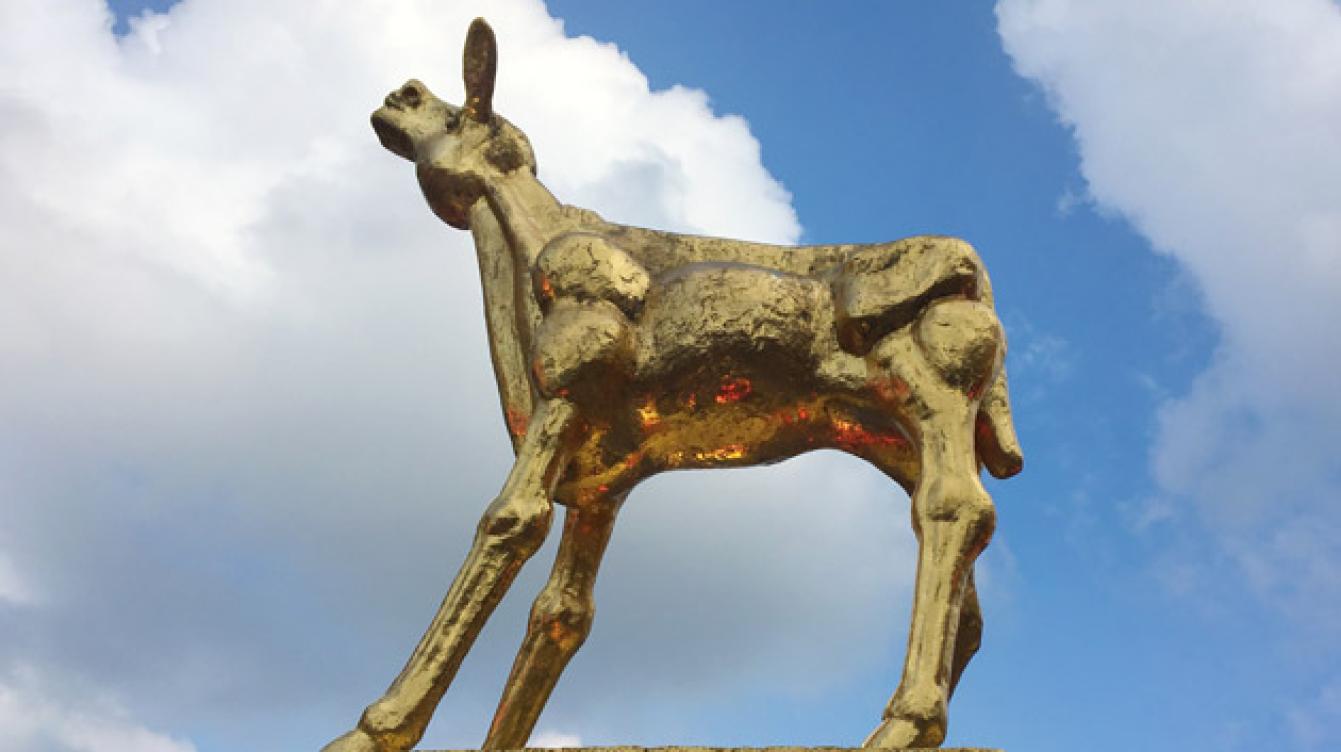 Gouden Kalf Groot beeld buiten Gespiegeld Nieuwsfoto